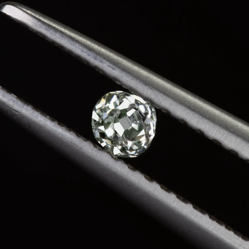 0.12ct GIA CERTIFIED FANCY LIGHT GREEN OLD MINE CUT DIAMOND ANTIQUE CUSHION