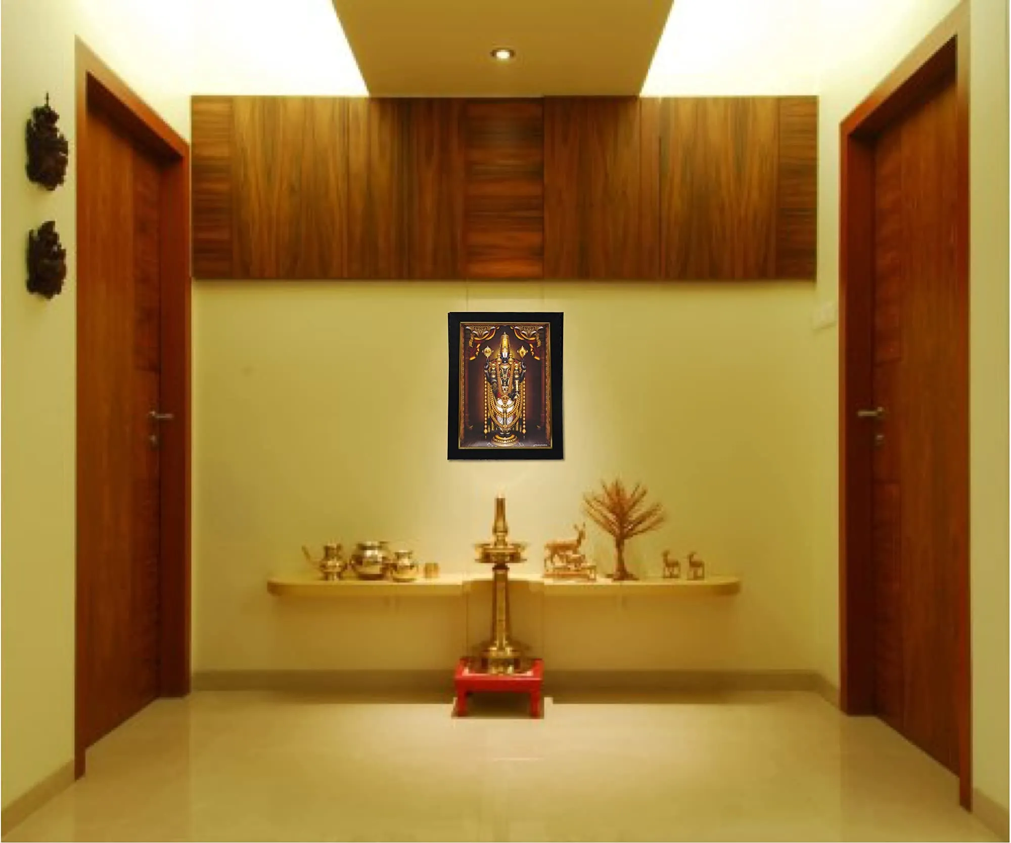 101Temples - Divinity Eternity Spirituality Tirupati Balaji Nijapada Dharshanam in Gold garland God Photo Frame for pooja room with Wall hook, 1 Piece | 13 x 10”, Matt finish