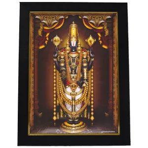 101Temples - Divinity Eternity Spirituality Tirupati Balaji Nijapada Dharshanam in Gold garland God Photo Frame for pooja room with Wall hook, 1 Piece | 13 x 10”, Matt finish