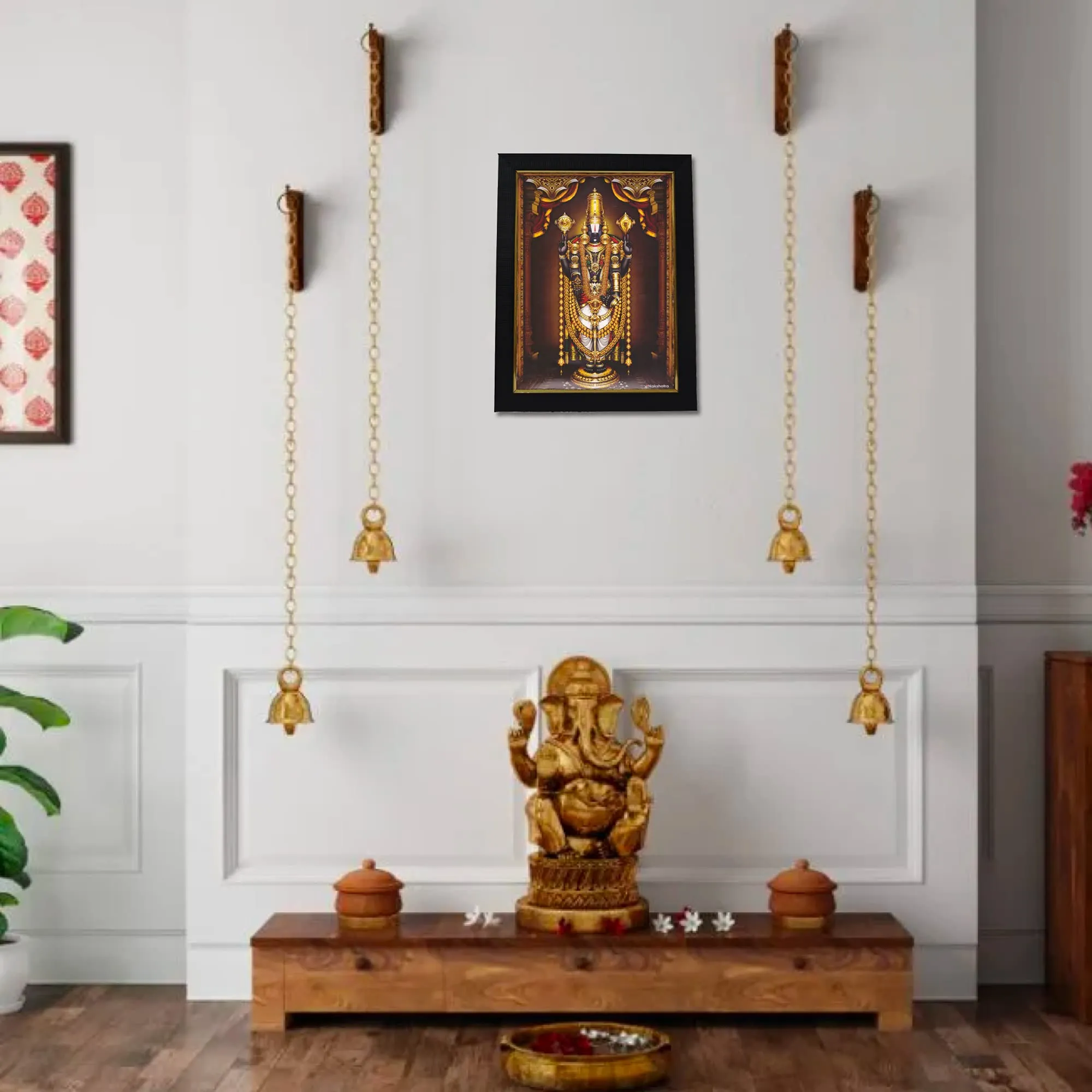 101Temples - Divinity Eternity Spirituality Tirupati Balaji Nijapada Dharshanam in Gold garland God Photo Frame for pooja room with Wall hook, 1 Piece | 13 x 10”, Matt finish