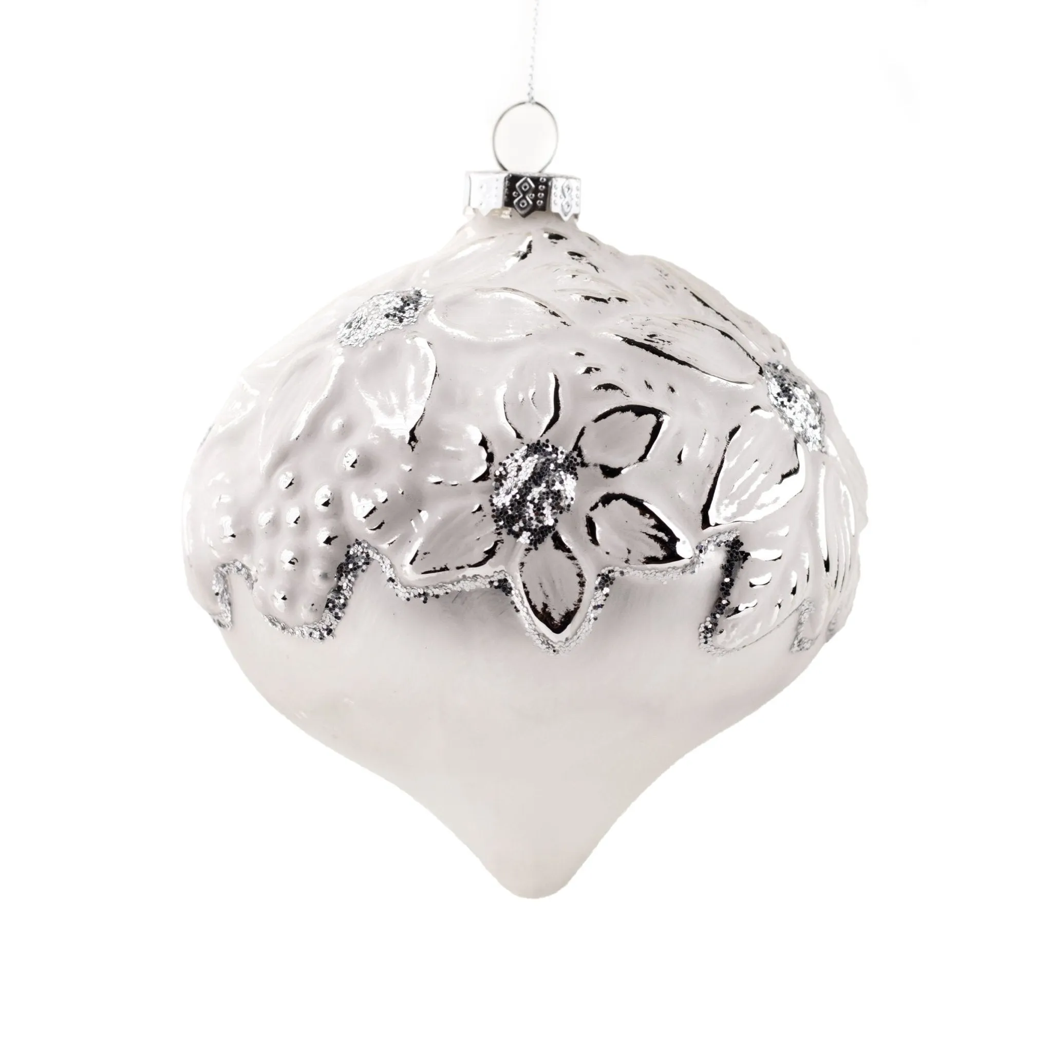 10cm White Flower Onion Glass Ornament OGS025