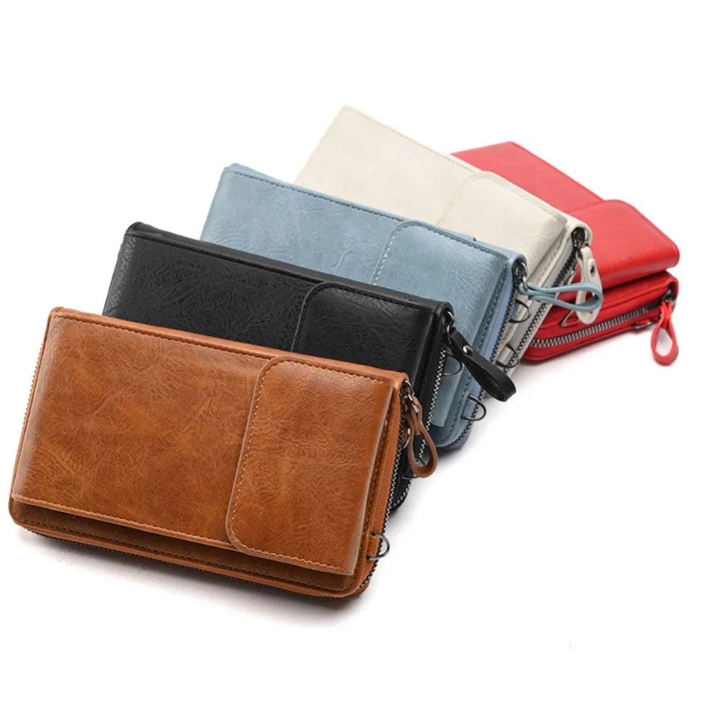 (18x11x5cm) Universal Cell Phone Leather Shoulder Bag Wallet Fashion Crossbody Bag in Vintage Look - Brown