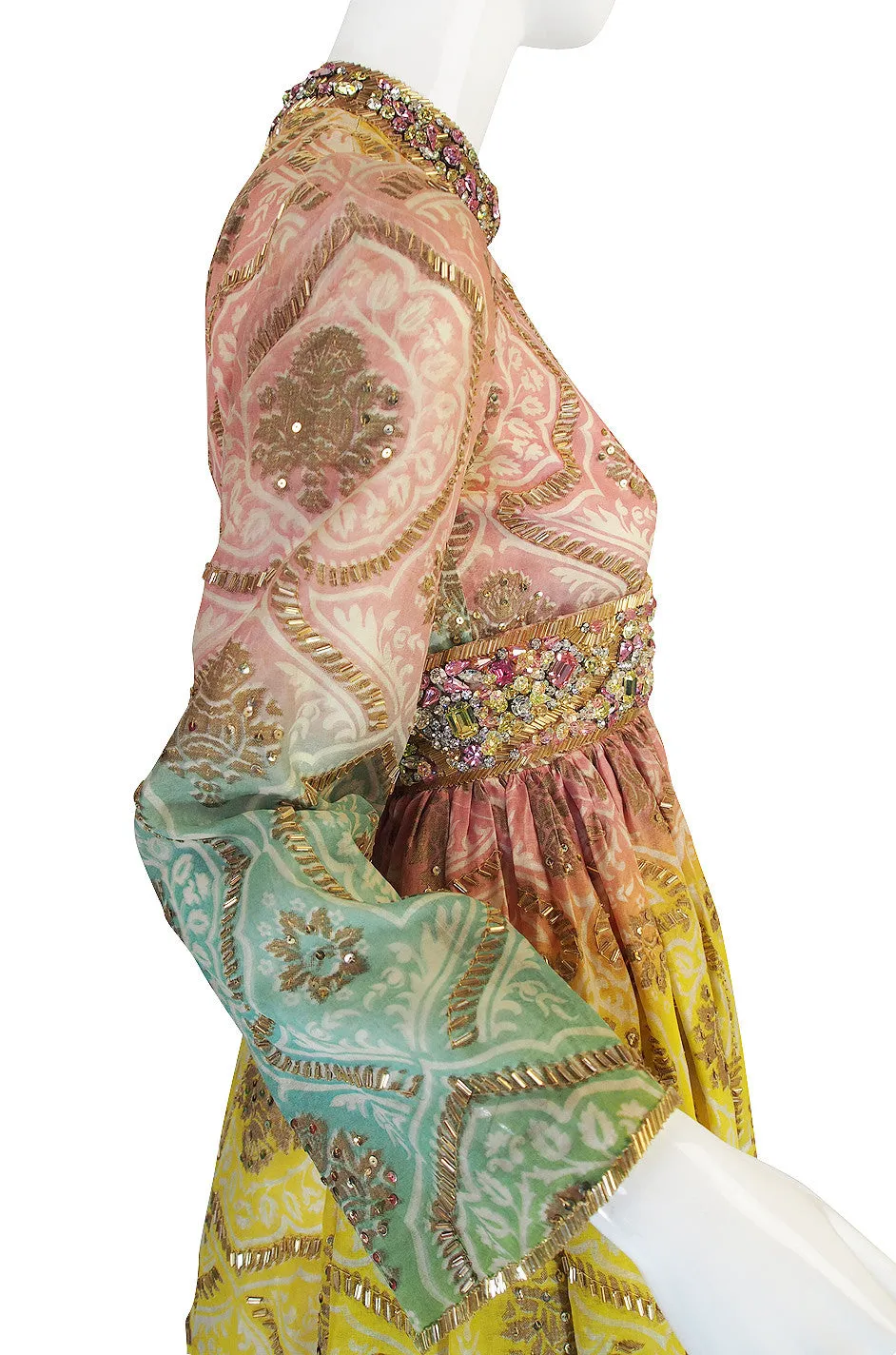1960s George Halley Silk & Jewel Gypsy Gown