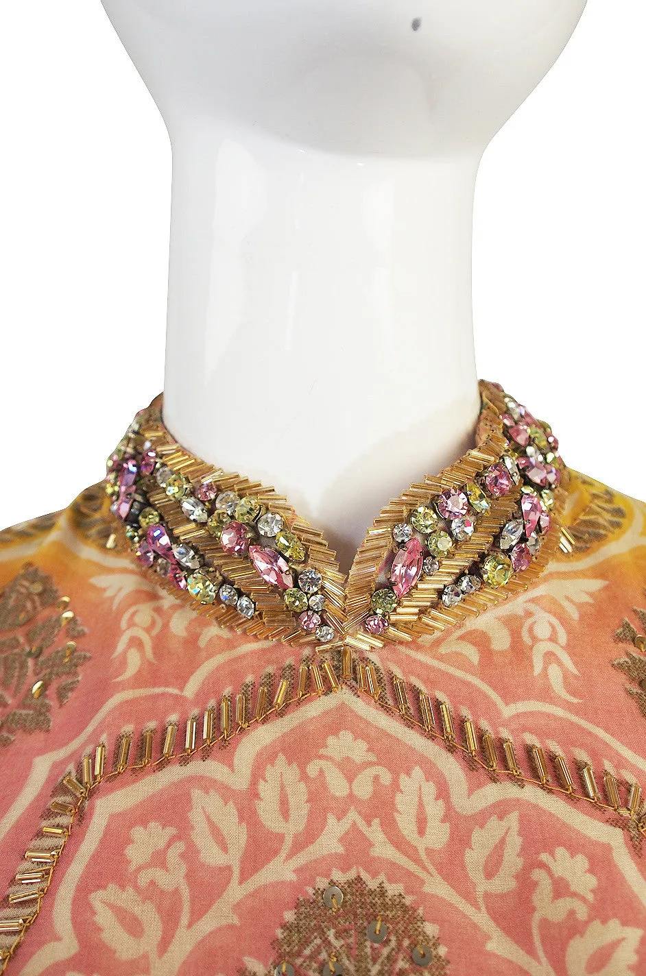 1960s George Halley Silk & Jewel Gypsy Gown