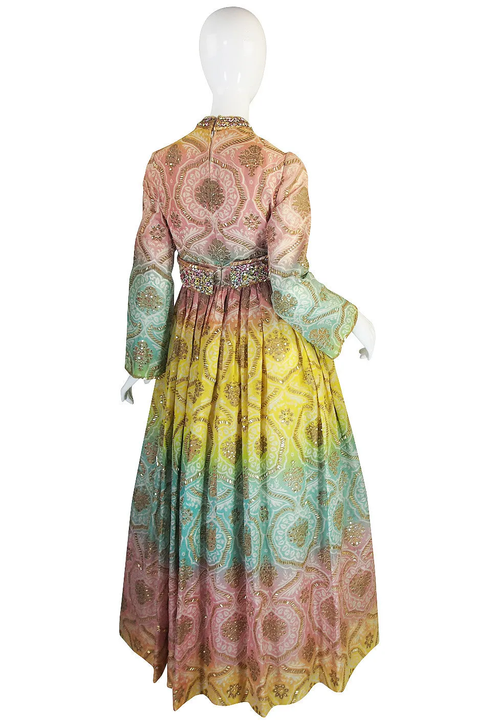 1960s George Halley Silk & Jewel Gypsy Gown