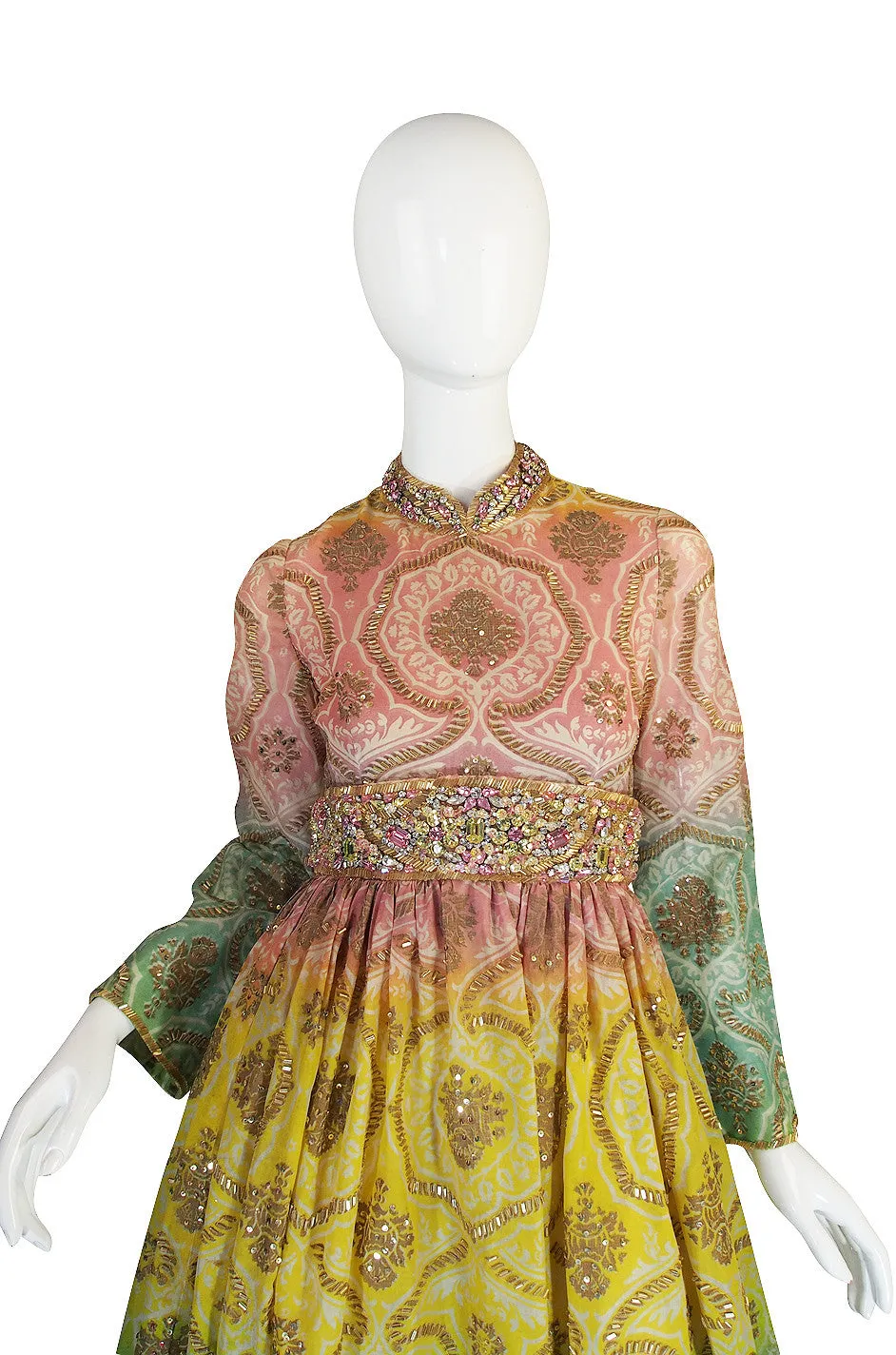 1960s George Halley Silk & Jewel Gypsy Gown