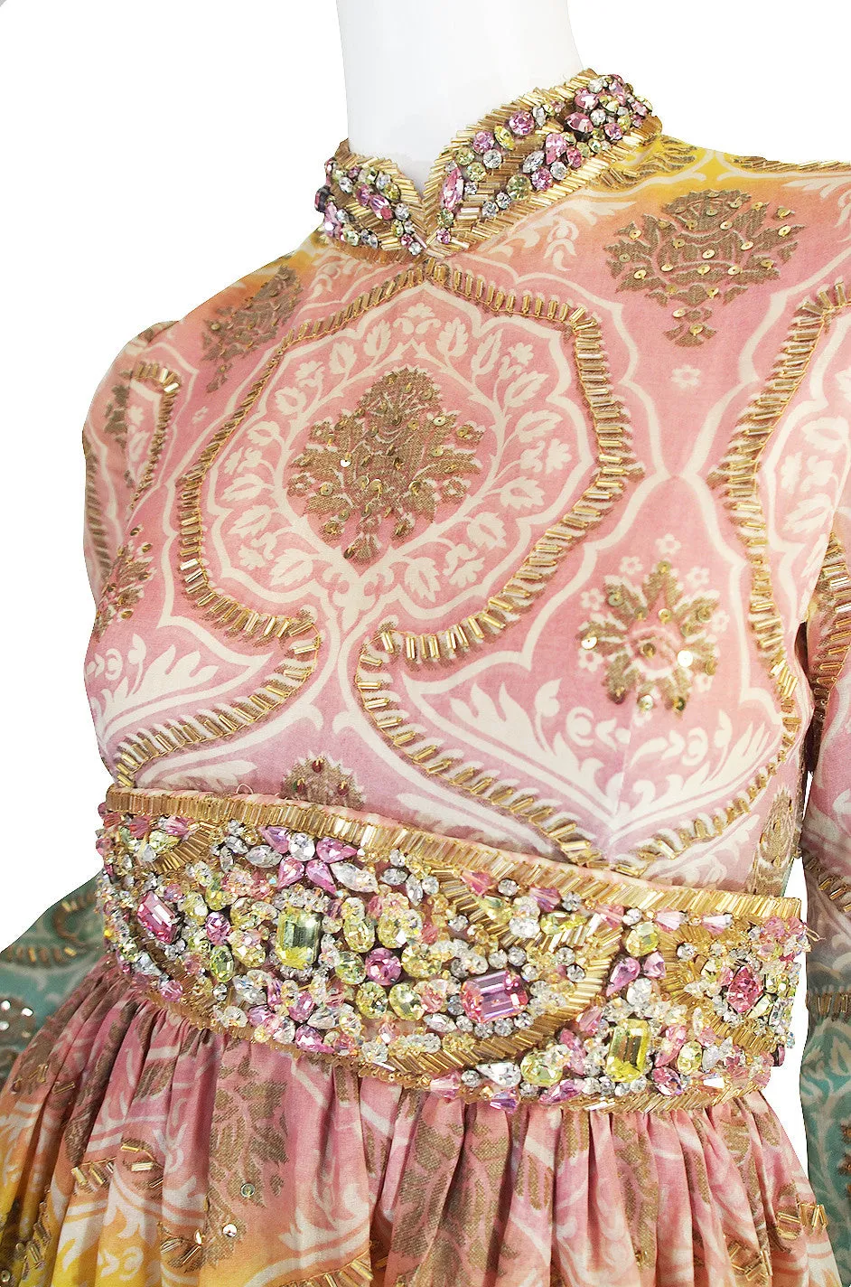 1960s George Halley Silk & Jewel Gypsy Gown
