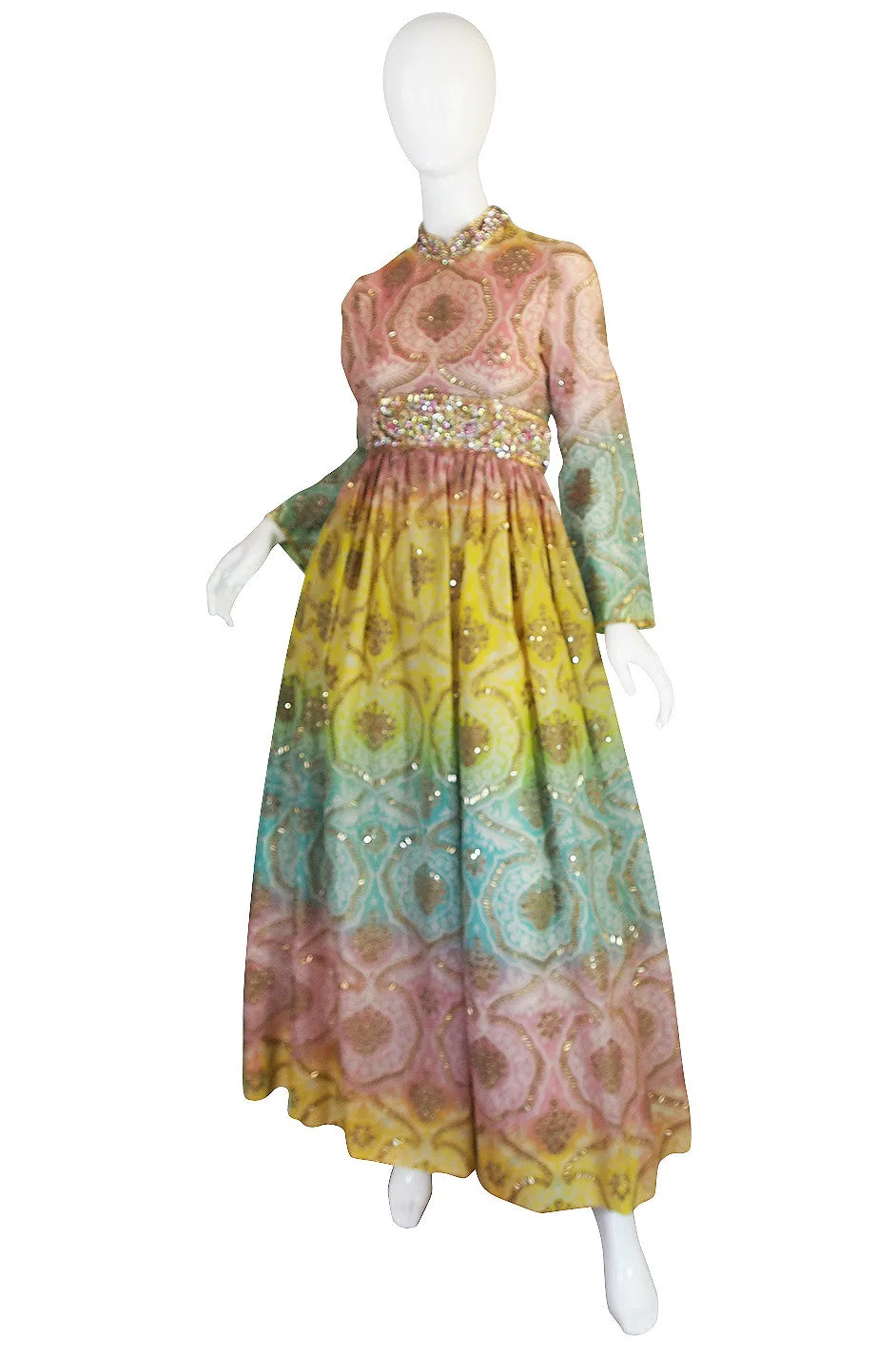 1960s George Halley Silk & Jewel Gypsy Gown