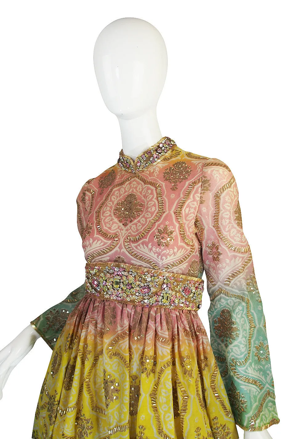 1960s George Halley Silk & Jewel Gypsy Gown