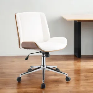 21" X 25" X 3438" White Leatherette And Walnut Office Chair