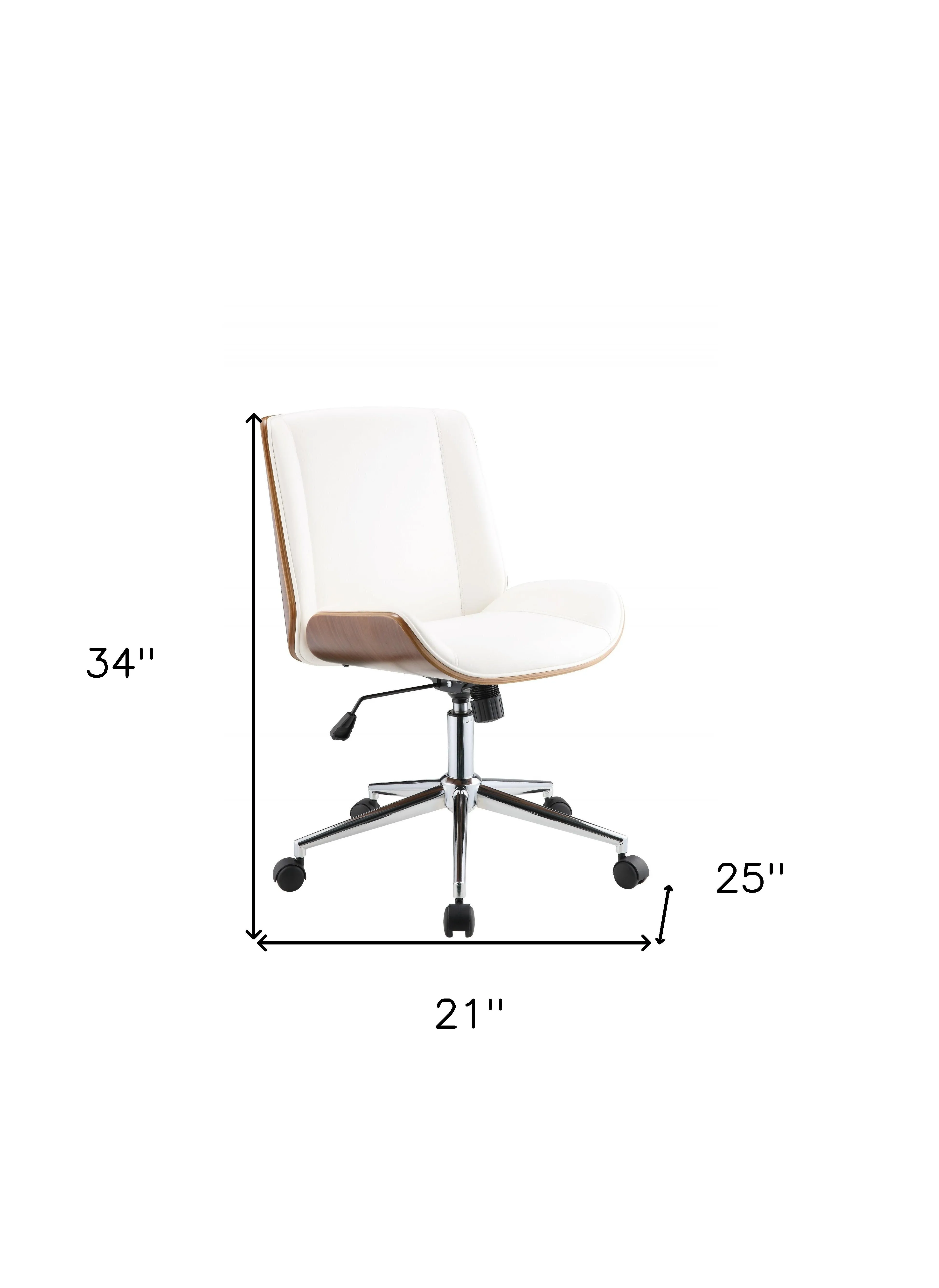 21" X 25" X 3438" White Leatherette And Walnut Office Chair