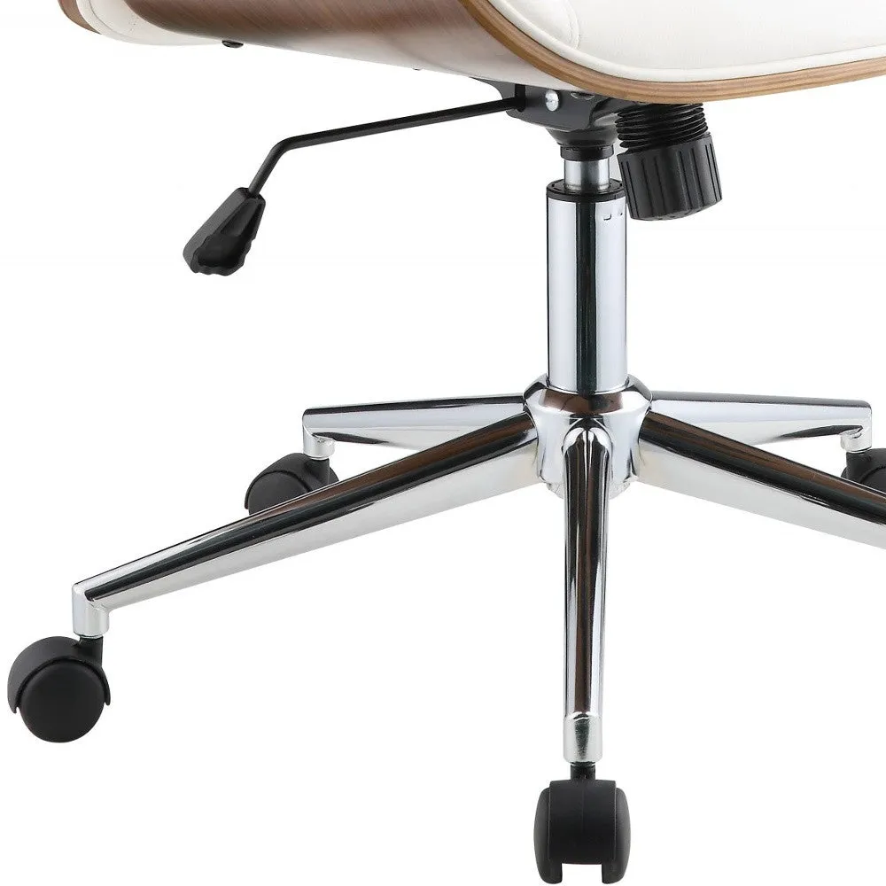 21" X 25" X 3438" White Leatherette And Walnut Office Chair