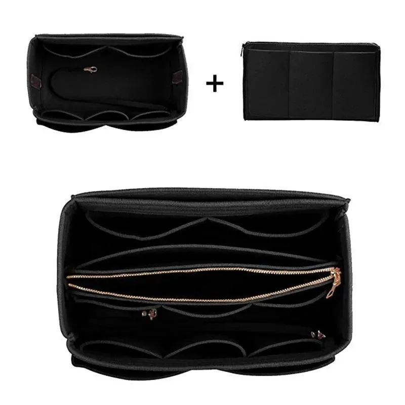 (26x15cm) Fabric Universal Handbag Organizer Bags Storage Insert - Black
