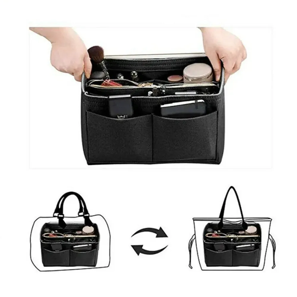 (26x15cm) Fabric Universal Handbag Organizer Bags Storage Insert - Black