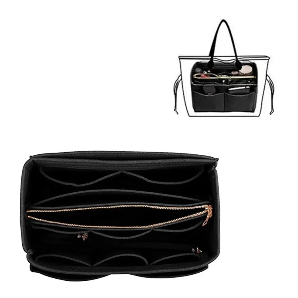 (26x15cm) Fabric Universal Handbag Organizer Bags Storage Insert - Black