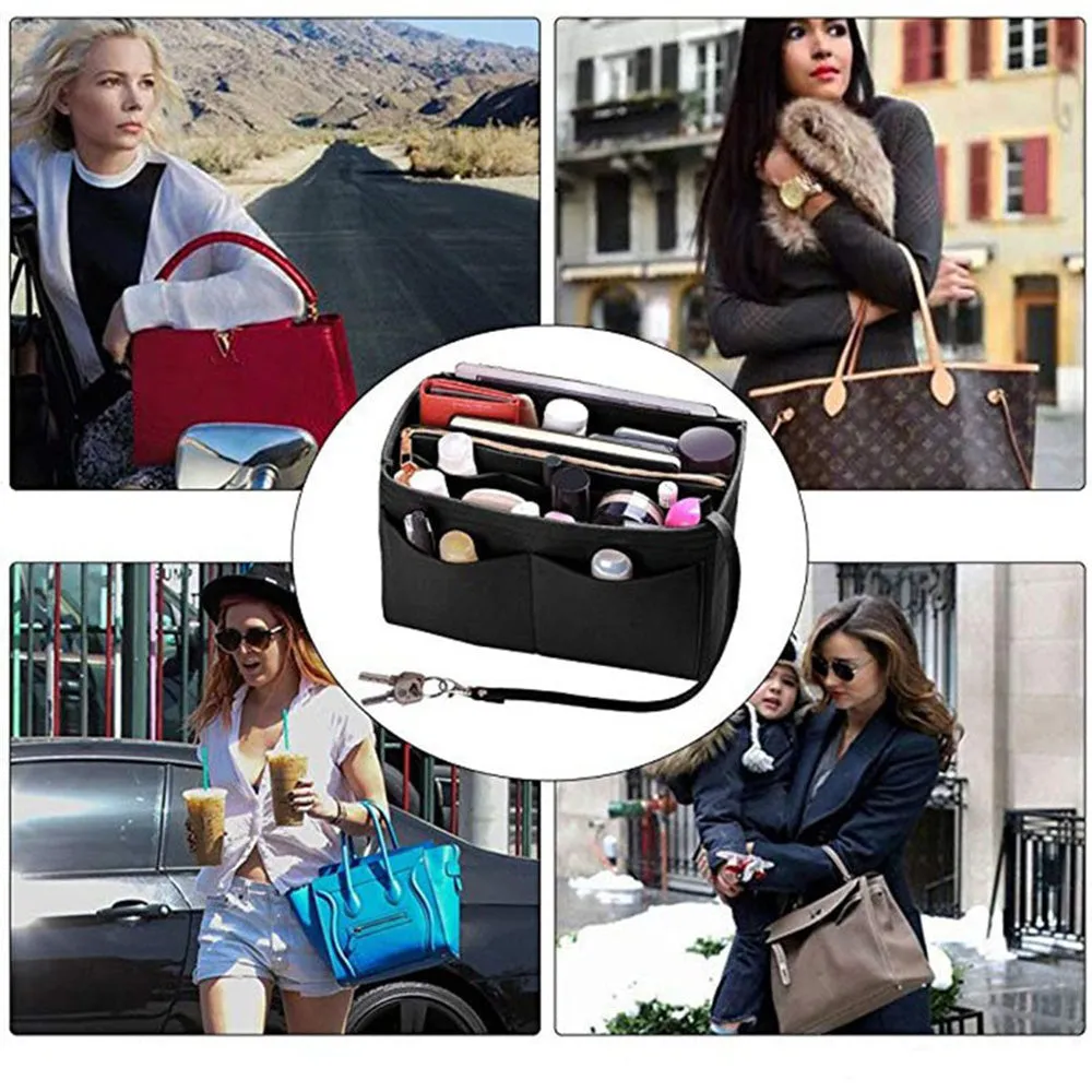 (26x15cm) Fabric Universal Handbag Organizer Bags Storage Insert - Black
