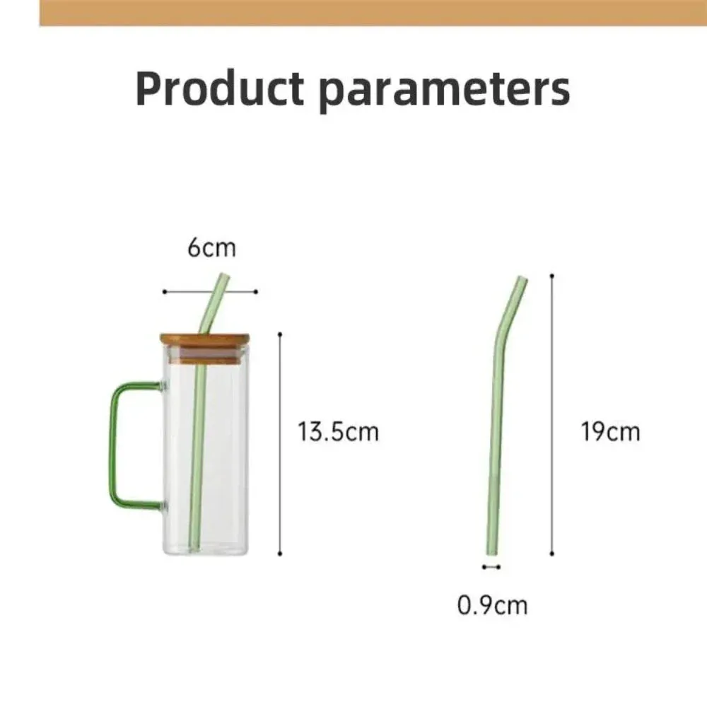 400ml Square Glass Sipper with Secure Lid and Reusable Straw