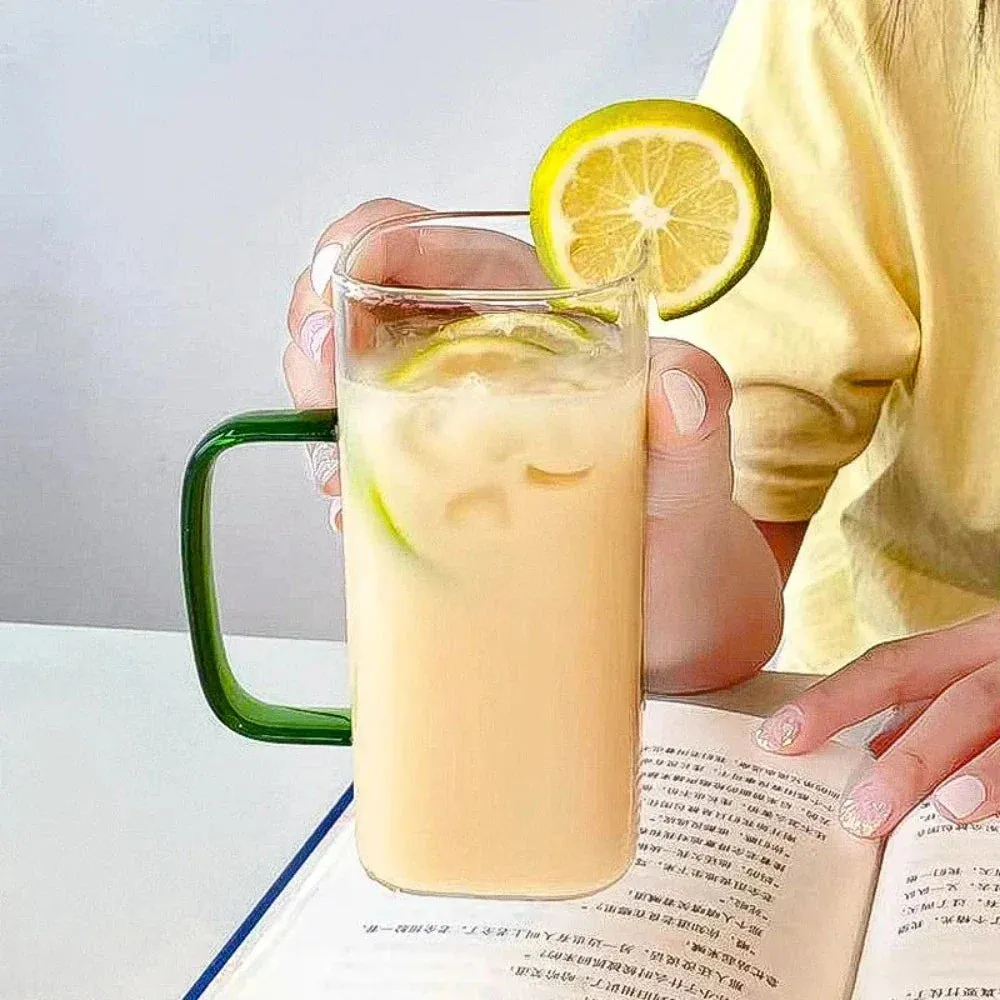 400ml Square Glass Sipper with Secure Lid and Reusable Straw