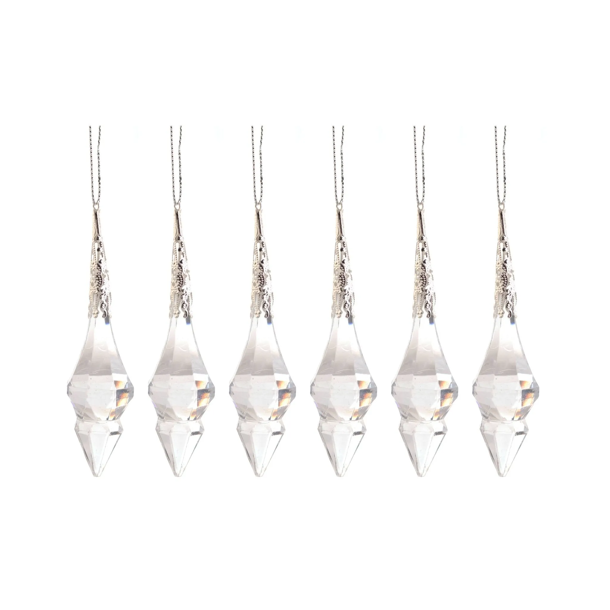 6pcs 10cm Silver Top Shatterproof Teardrop Ornament 00406