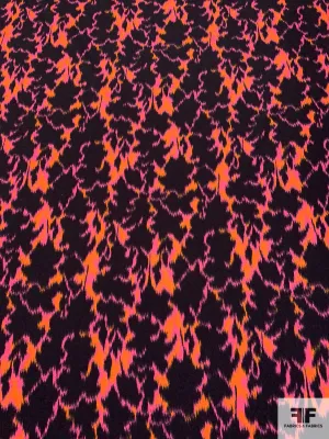 Abstract Ikat Printed Fine Polyester Crepe - Orange / Magenta / Black