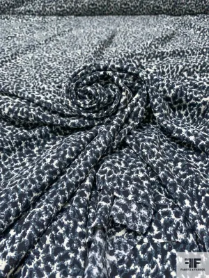 Abstract Printed Fine Polyester Gabardine with Slight Mechanical Stretch - Greyish Blue / Black / Off-White