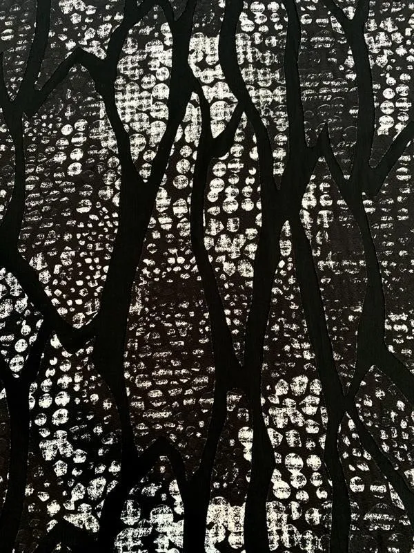 Abstract Printed Partly-Sheer Poly Blend Novelty Knit - Black / White