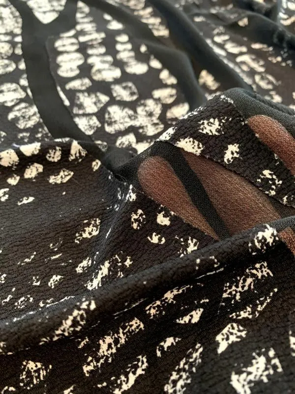 Abstract Printed Partly-Sheer Poly Blend Novelty Knit - Black / White