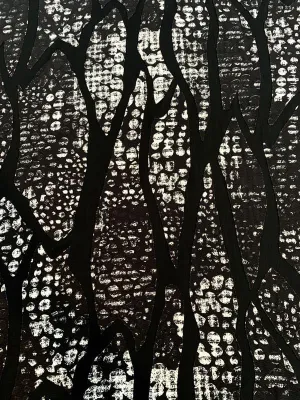 Abstract Printed Partly-Sheer Poly Blend Novelty Knit - Black / White
