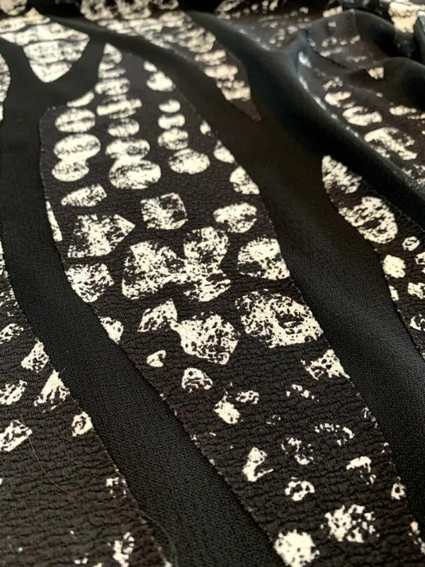 Abstract Printed Partly-Sheer Poly Blend Novelty Knit - Black / White