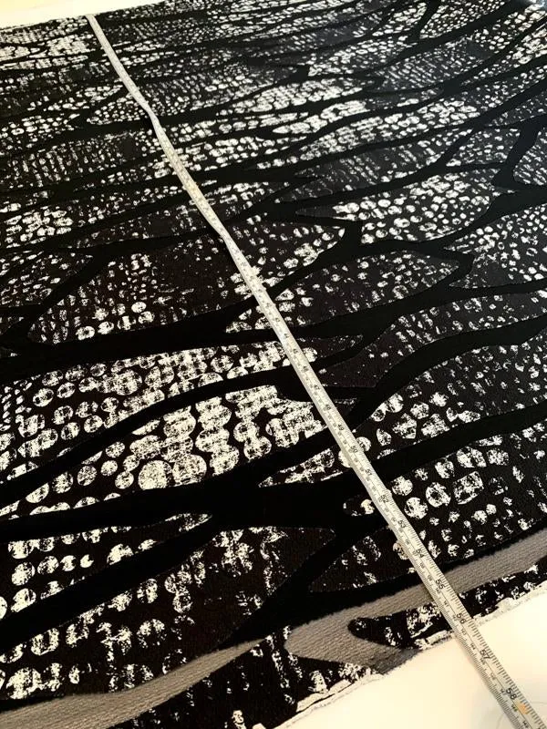 Abstract Printed Partly-Sheer Poly Blend Novelty Knit - Black / White