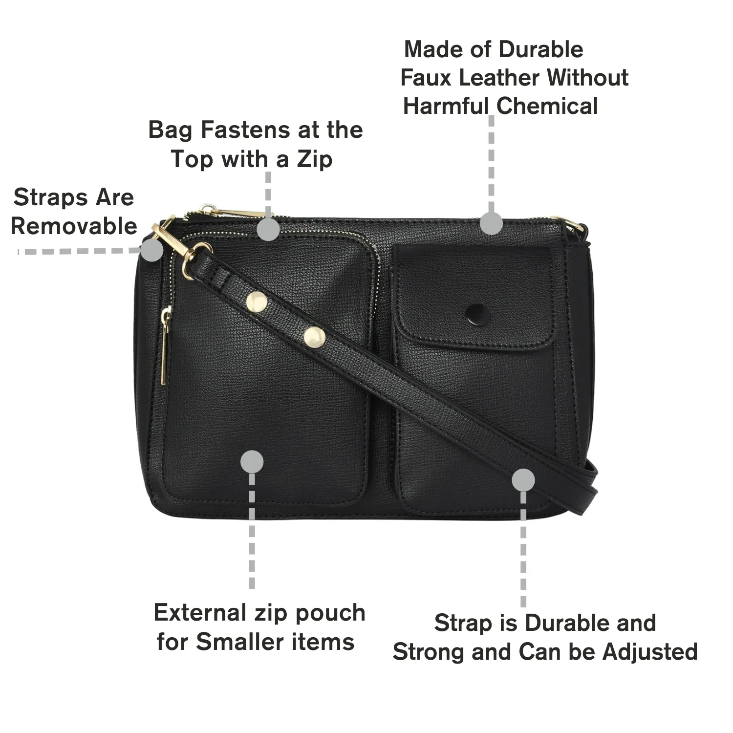 Accessorize London Women's Utility Multi Pocket Adjustable Shoulder Sling Bag