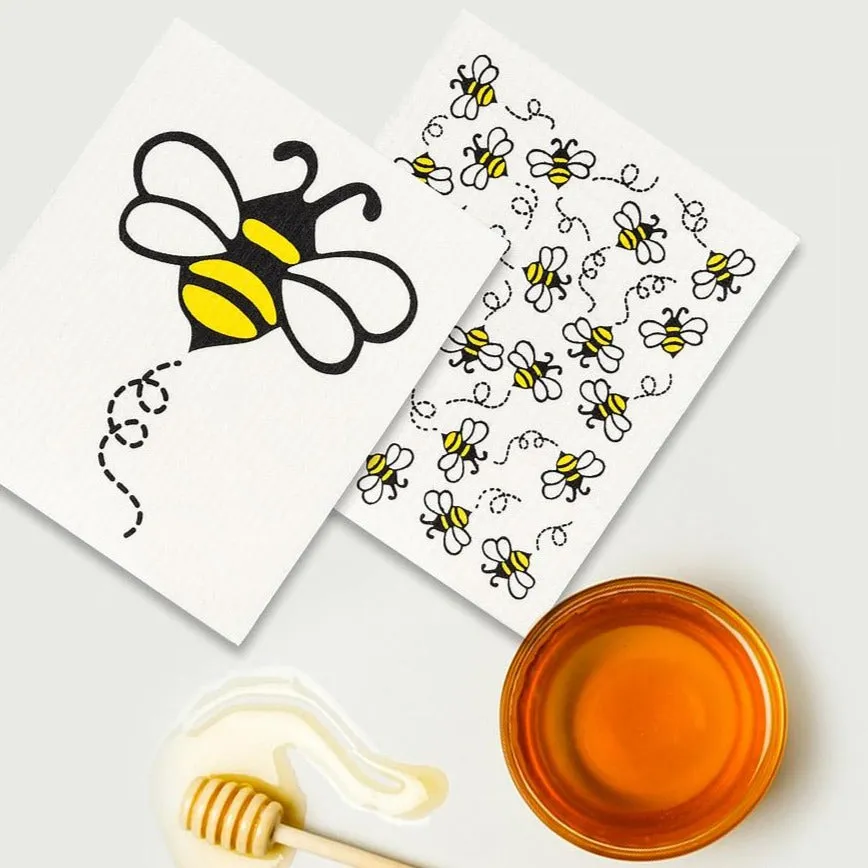 Allover Bees Swedish Dish Cloths-Set of 2