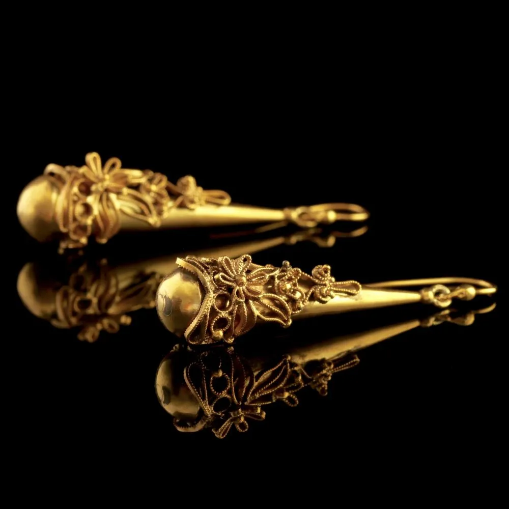 Antique Georgian Large 18Ct Gold On Silver Earrings