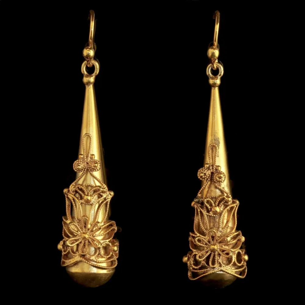 Antique Georgian Large 18Ct Gold On Silver Earrings