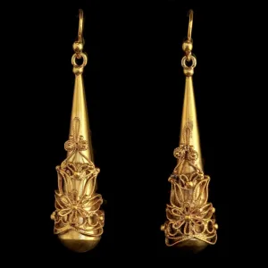 Antique Georgian Large 18Ct Gold On Silver Earrings
