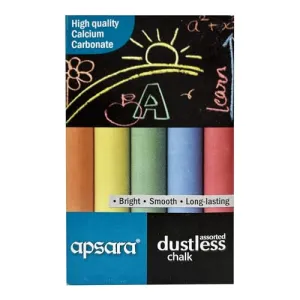 Apsara Dustless Chalks, 4X Longer Than Regular Chalks, Hypoallergenic Chalk For Safe Using, Non-Dust Chalk For Clean Writing, Long Lasting, Available In Vibrant Colors, Ideal For Schools, Assorted