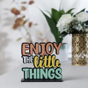 AROHANAM || Wooden Enjoy The Little Things Quote Study Table Decor | Home and Office Decor Item