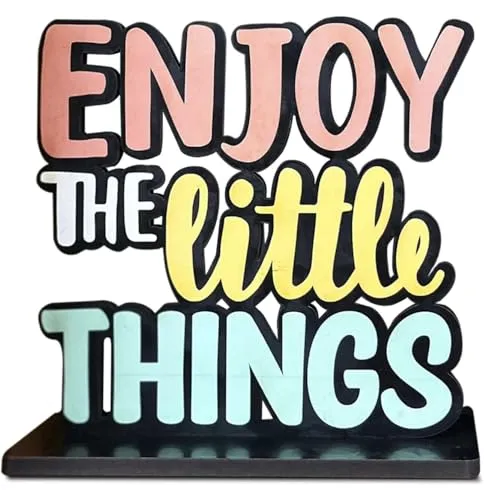 AROHANAM || Wooden Enjoy The Little Things Quote Study Table Decor | Home and Office Decor Item