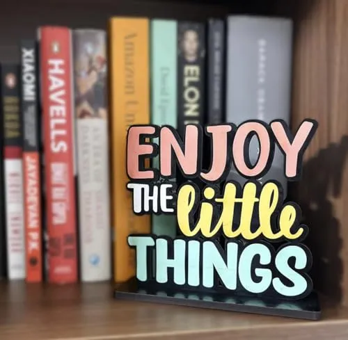AROHANAM || Wooden Enjoy The Little Things Quote Study Table Decor | Home and Office Decor Item