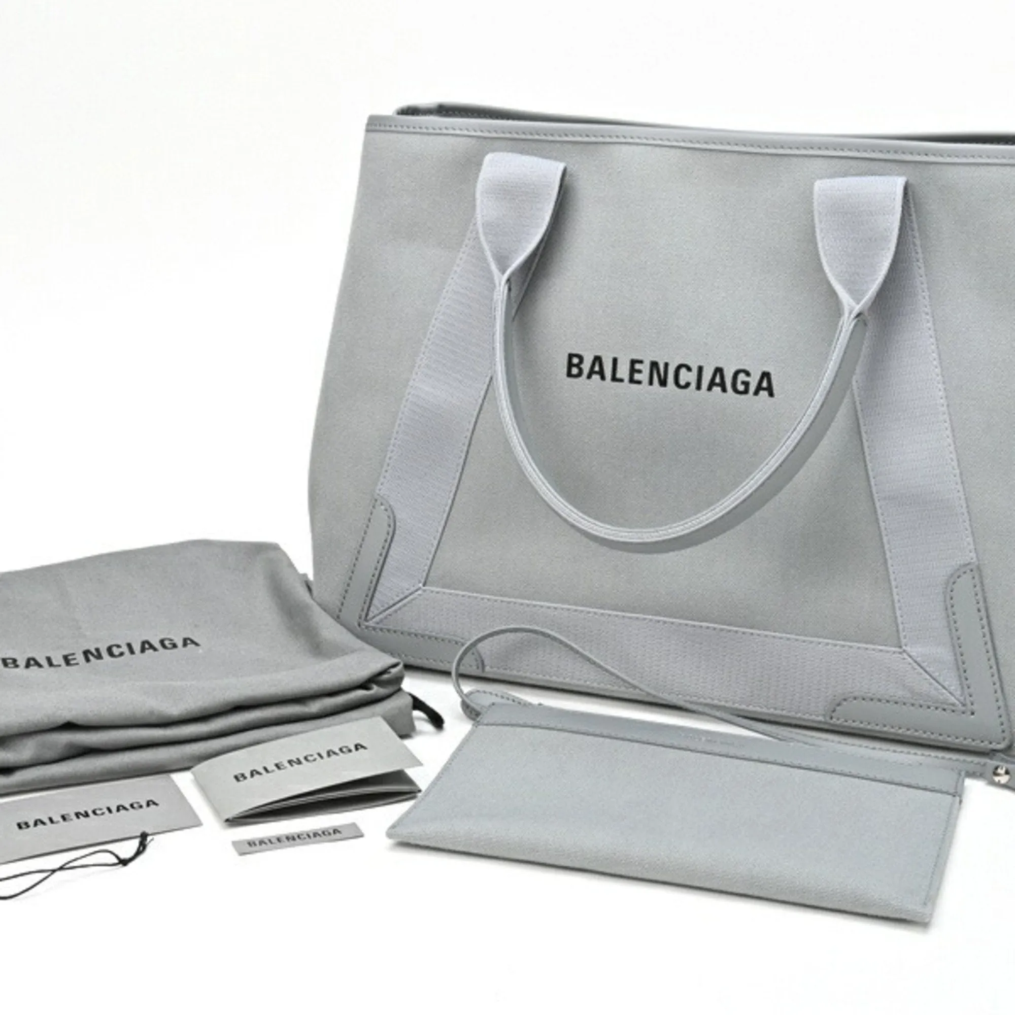 Balenciaga Navy Cabas Grey Canvas Bag
