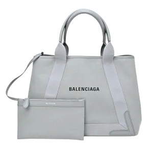 Balenciaga Navy Cabas Grey Canvas Bag