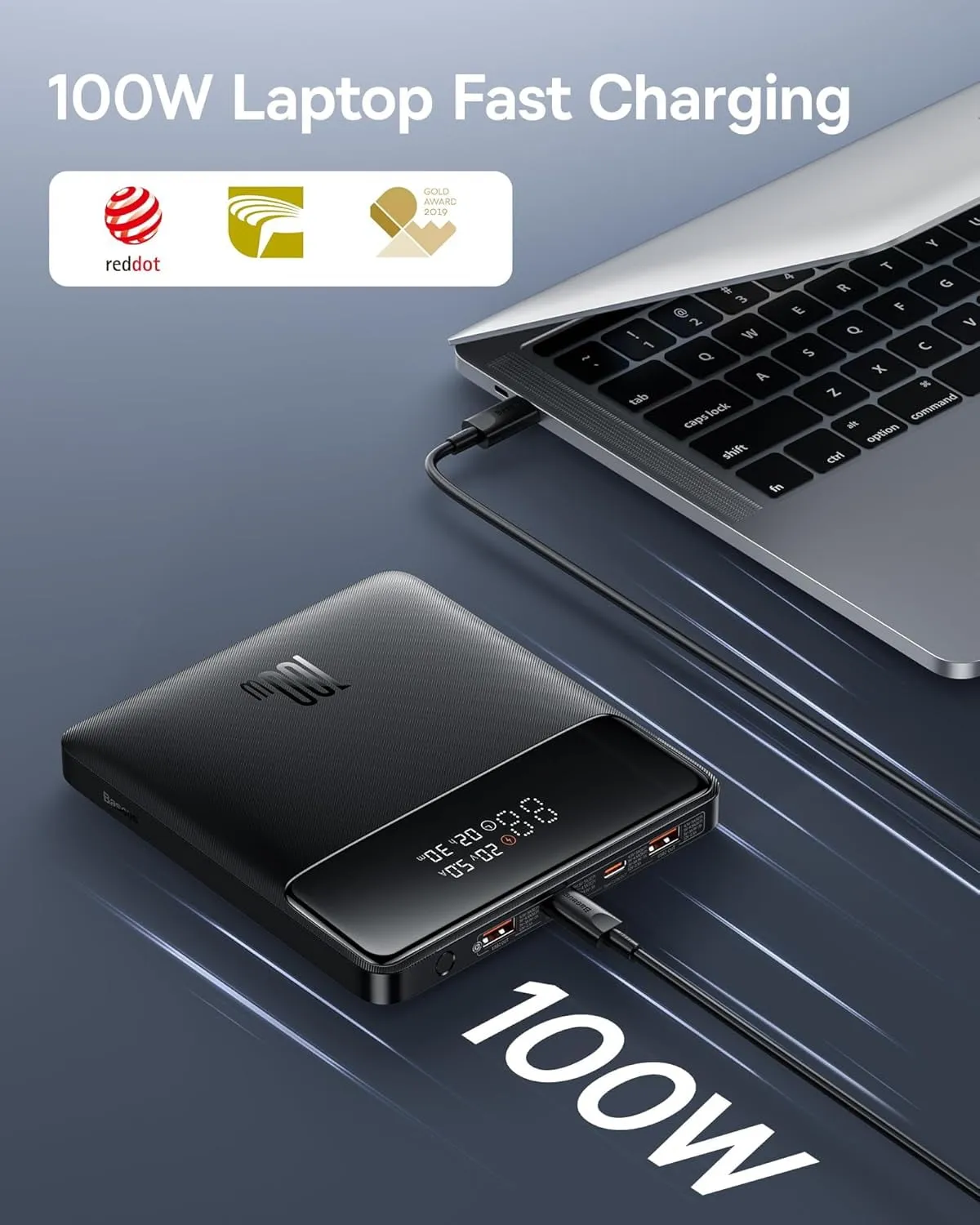 Baseus Laptop Power Bank, 20000mAh 100W PD Fast Charging Portable Charger with Digital Display, Blade HD Slim Battery Pack for Laptop, MacBook Air, Dell, IPad, HP, iPhone, ROG Ally