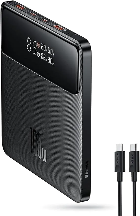 Baseus Laptop Power Bank, 20000mAh 100W PD Fast Charging Portable Charger with Digital Display, Blade HD Slim Battery Pack for Laptop, MacBook Air, Dell, IPad, HP, iPhone, ROG Ally
