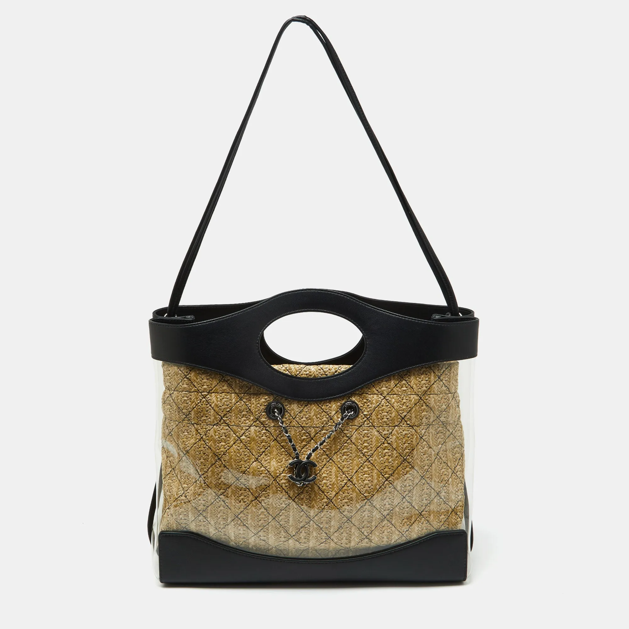 Black Leather and PVC 31 Shopping Bag
