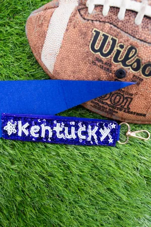 Blue & White 'Kentucky' Sequin Wristlet Keychain