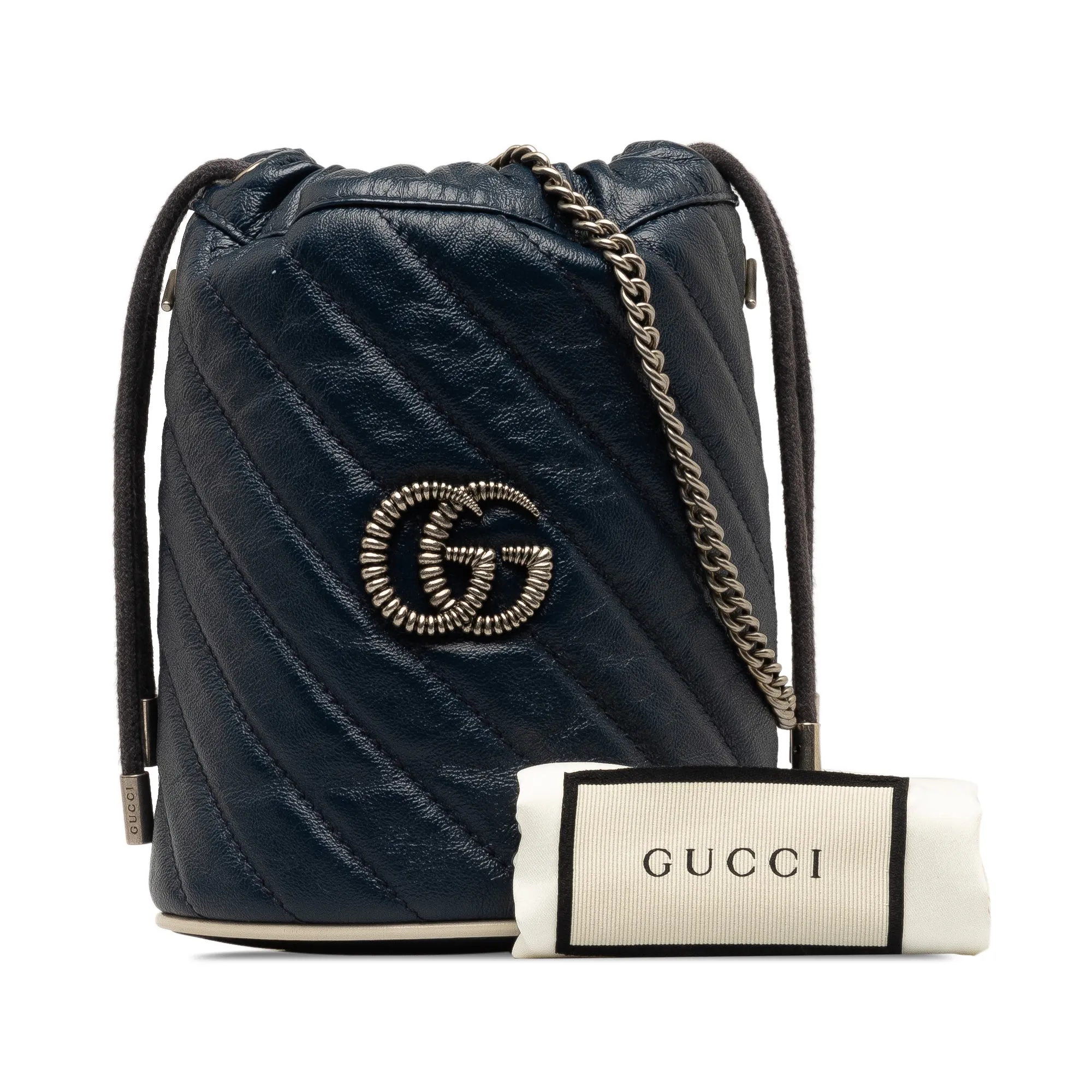 Blue Gucci Mini Torchon GG Marmont Bucket Bag