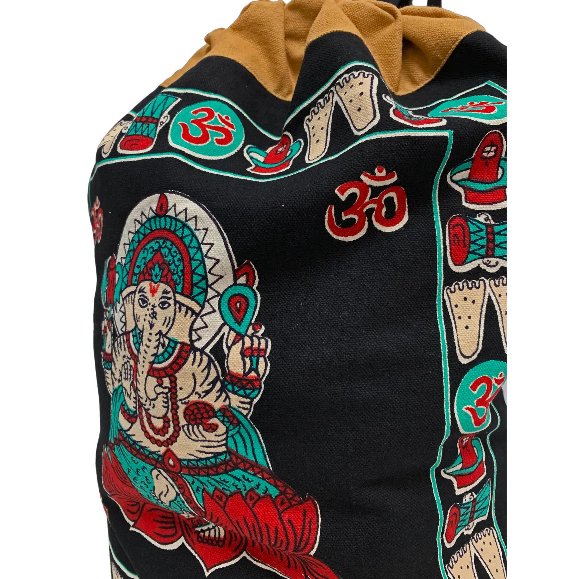 Bohemian Ganesh Om Block Print Sling Bag Rugged Cinch 20" Backpack