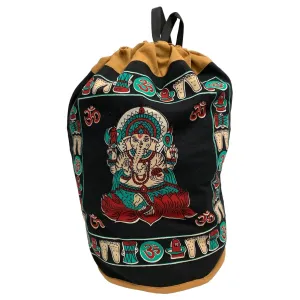 Bohemian Ganesh Om Block Print Sling Bag Rugged Cinch 20" Backpack