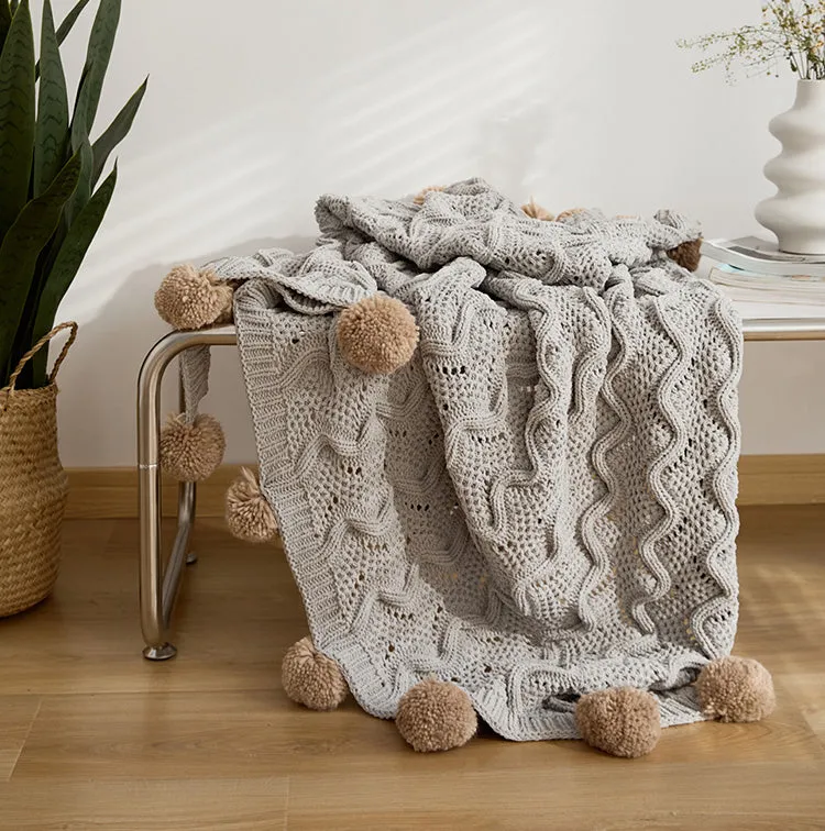 Boho Throw With Pom Poms