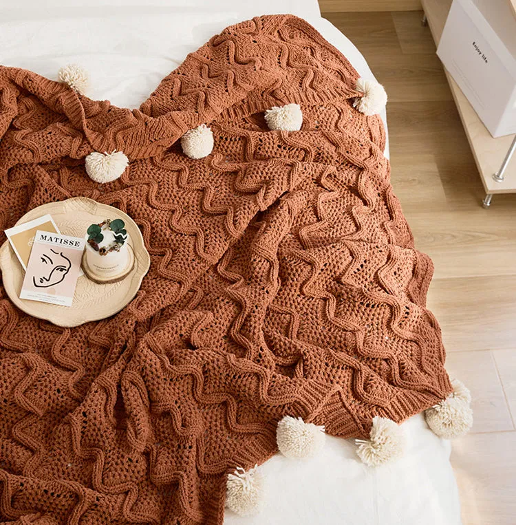 Boho Throw With Pom Poms